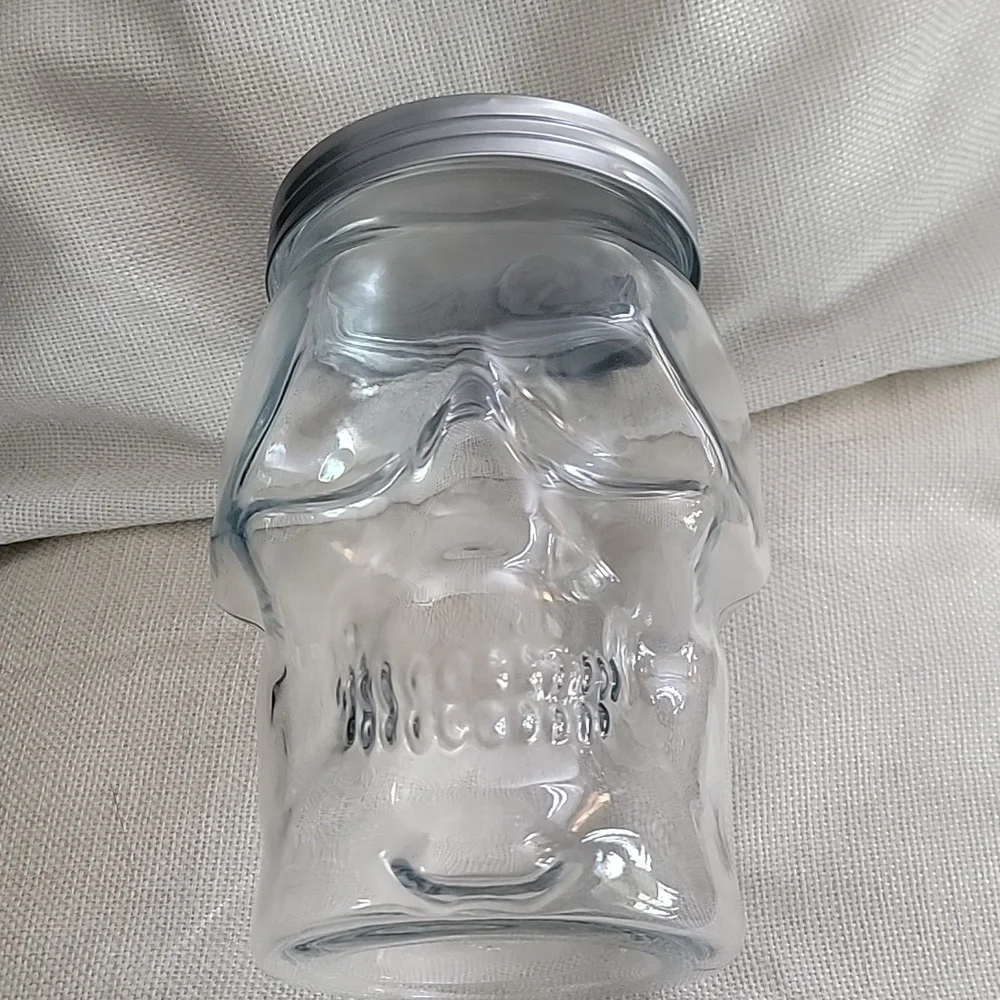 Clear glass skull container. Thick Glass